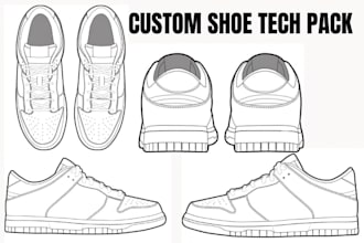 design shoe tech pack, footwear specification sheet, sneaker flat sketch