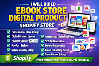 build ebook design, ebook store, digital product online shopify store