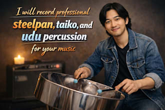 record professional steelpan, taiko, and udu percussion for your music