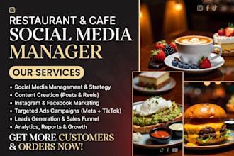 restaurant cafe social media manager with instagram marketing SMM ads and websit