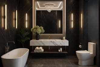 create a luxury bathroom, interior design, 3d rendering, modern bathroom layout