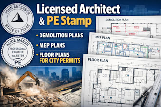 do licensed architect pe stamp demolition, mep, floor plans for city permits US