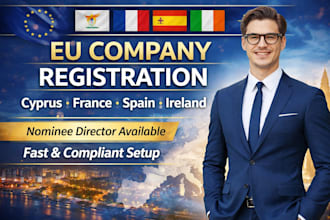 do eu company registration in cyprus, france, spain or ireland  nominee director