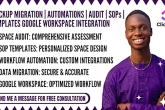 clickup migration automations audit sops templates google workspace integration