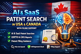 do ai and saas patent search in USA and canada with expert filing support