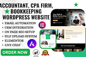 design accountant bookkeeping CPA firm wordpress website with elementor, astra