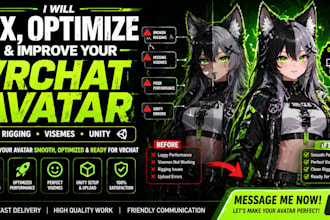 fix and optimize vrchat and vroid avatars and rigging and unity