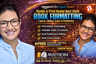 do book formatting, kindle ebook formatting and paperback formatting for KDP