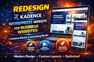 redesign kadence wordpress website with gutenberg blocks for business website