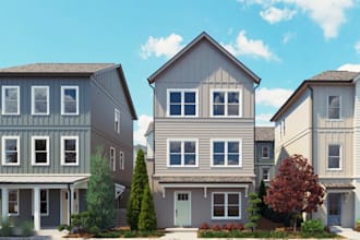 present3d suburban townhouse,residential development,backyard patio,villa render