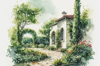draw watercolor drawings of landscape designs or home gardens