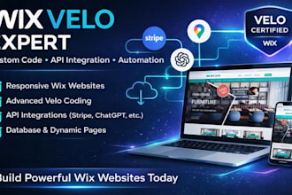develop custom wix velo website, wix code, database, API integration automation