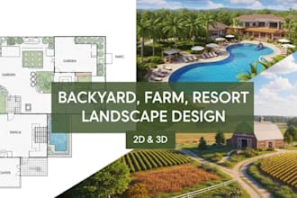 design backyard, farm, and resort landscape in 2d and 3d