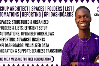 clickup architect spaces folders list automations reporting KPI dashboards