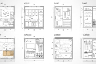 draw kitchen cabinetry, closet, bathroom drawings and wardrobes