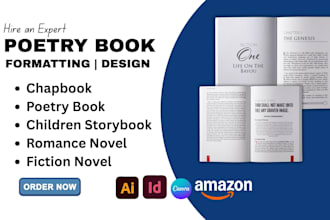 design and format poetry book, novel, chapbook, fiction or nonfiction ebook