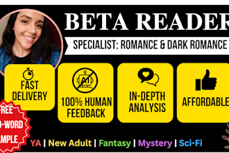 beta read your romance, dark romance, or fantasy novel
