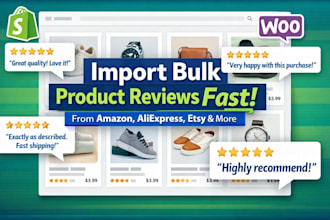import bulk product reviews to shopify or woocommerce from amazon aliexpress