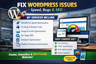 boost wordpress speed, fix bugs, broken links and on page SEO