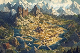 make fantasy map illustration for dnd, novels