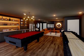 design your dream basement, entertainment room with 3d render