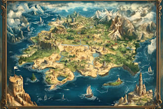 make fantasy map illustration for dnd, novels