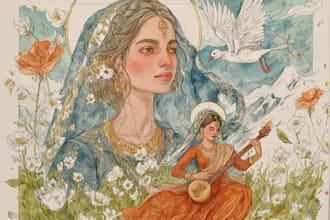 create a beautiful traditional mixed media illustration