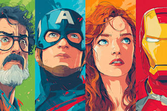 illustrate a superhero pop art portraits