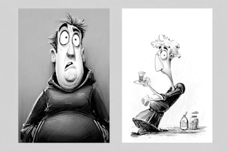 draw a cartoon character in a funny sketch