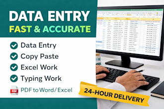 accurate data entry, copy paste, typing and excel work