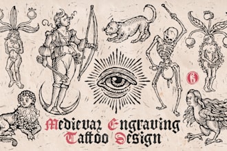 create engraving medieval tattoo by real tattoo artist