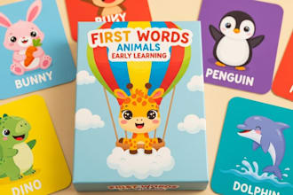 design kids educational flashcard memory playing kids card game card box mockup