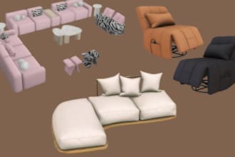 create 3d mesh furniture set for second life, low li full perm imvu secondlife