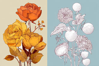 draw line art vector illustration of plants and flowers