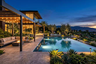 design backyard, front yard, garden, patio and pool with architectural 3d