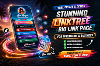 create and design linktree bio link page for instagram and business