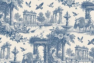 create custom toile de jouy pattern with vintage french scenes illustration