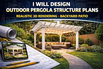 design outdoor pergola structure plans realistic 3d rendering backyard patio