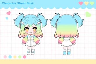 make character design and character sheet in chibi form