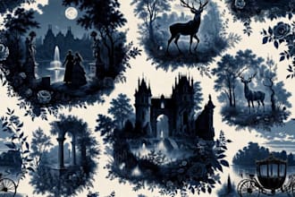 draw hand drawn toile de jouy seamless pattern for fashion fabric or home decor