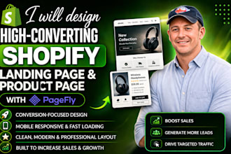 design high converting shopify landing page, product landing page with pagefly