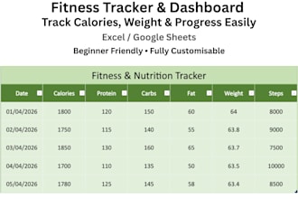 create a custom fitness dashboard and tracker in excel or google sheets