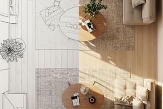 design realistic 3d basement interior, layout, and renovation plan