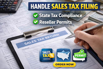handle sales tax filing, state tax compliance, reseller permits