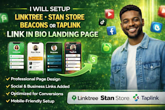 set up linktree, beacons, taplink, stan store, link in bio landing page