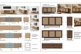 create furniture design, cabinet, millwork and 2d cad drawings for production