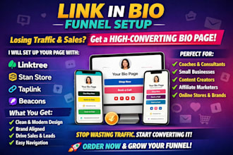 create linktree stanstore taplink beacons link in bio funnel landing page setup