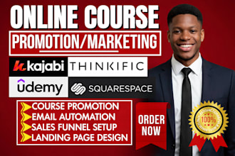udemy course promotion, teachable squarespace course marketing kajabi sales SEO