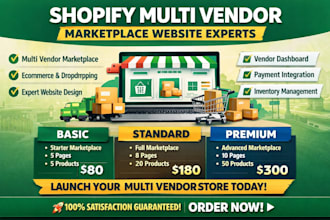 build shopify multi vendor marketplace website ecommerce store design