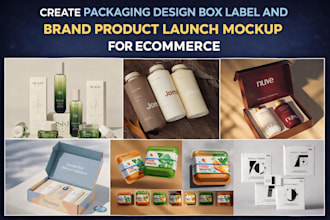 create packaging design box label and brand product launch mockup for ecommerce